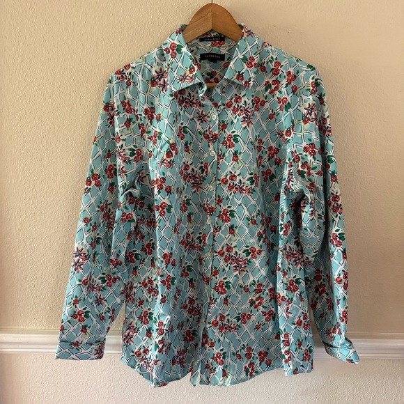 Lands' End Tops - ❇️Lands' End Women's Aqua and Red Floral Button Down Shirt 2 for $22❇️